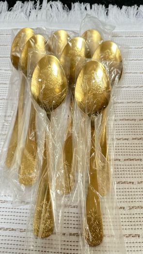 New Gold cutleru 5 pc x 10 sets Dining knife Fork Spoon Dessert spoon Salad fork