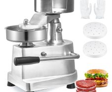 Commercial Burger Patty Maker, 130mm/5inch Hamburger Beef Patty Maker, Heavy Duty Food-Grade Stainless Steel Bowl Burger Press Machine, Kitchen Meat Forming Processor with 1000 Pcs Patty Papers