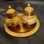 Vintage Brass Yellow White Enamel India Salt and Pepper Shakers. Made in Thailand Image 2