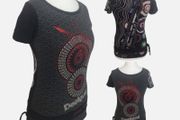 Desigual Ladies Black Red Grey Designer Short Cap Sleeve T Shirt M UK 10