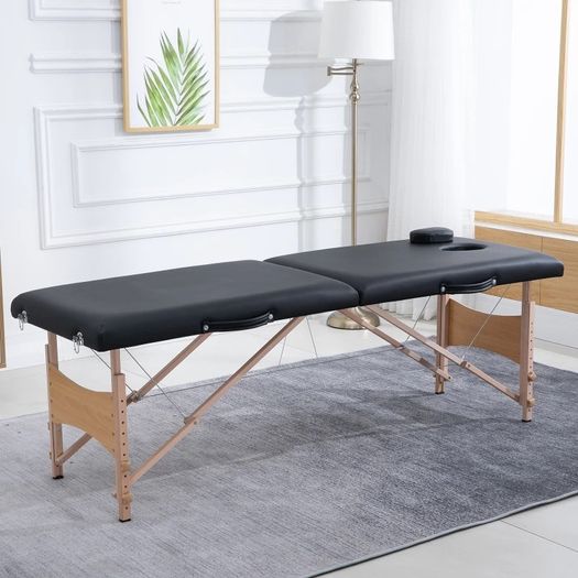 NEW SALE | 2 Section Foldable Massage Table Professional Salon SPA Facial Couch Tattoo Bed with Carry Bag Black