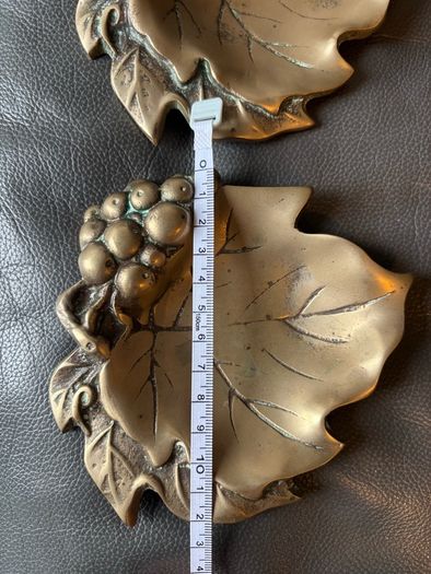 A pair of vintage solid brass grape leaf trinket dishes/ ashtrays