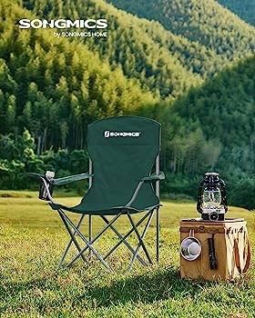 Set of 2 Folding Camping Chairs, Comfortable, Heavy Duty Structure, Max. Load Capacity 150 kg, with Cup Holder, Outdoor Chairs, Green (FREE SHIPPING)