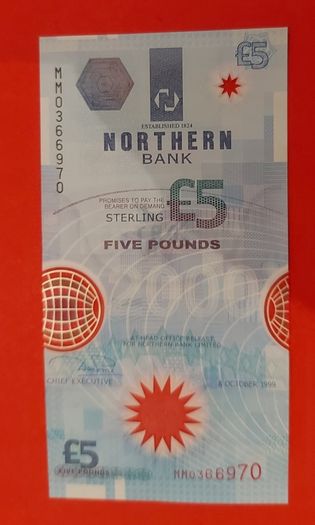 Northern Bank Uncirclulated 1999 Millennium Plastic Five Pound Note