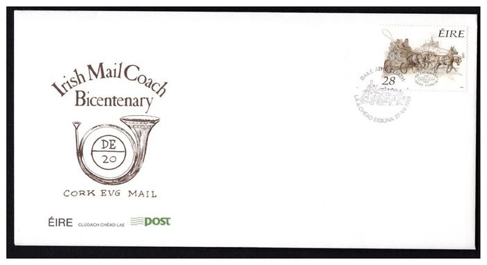 1989 Ireland (2 covers) Anniversaries: Statesmen of Ireland (Sean T O'Kelly); 140th of the Royal Institute of Architects of Ireland; 200th of the Mail Coach Service; Birth Centenary of Margaret Burke Sheridan (Opera Singer) and Pandit  An Post First Day C