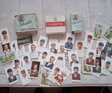 3 x Vintage Cigarette boxes & 40 + Cigarette Cricket Cards CADETS , PLATERS