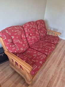 Wooden framed couch and Armchairs