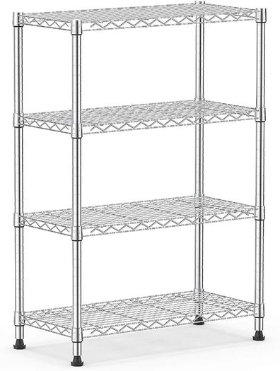 Height Adjustable Shelves,Heavy Duty Wire Pantry Shelving for Tool Sheds, Garage, and Storehouse,Metal,Chrome 4 tier,35 x 60 x 135.8 cm