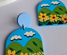 Clouds Over Sunflower Arch Earrings