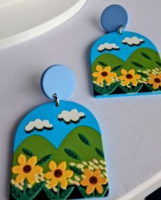 Clouds Over Sunflower Arch Earrings