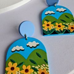 Clouds Over Sunflower Arch Earrings