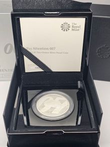 Royal Mint 2020 Silver Proof. 999 2oz Silver 5 Pounds Pay Attention 007 in Original Holder with COA