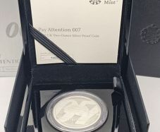 Royal Mint 2020 Silver Proof. 999 2oz Silver 5 Pounds Pay Attention 007 in Original Holder with COA