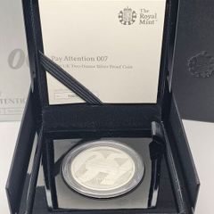 Royal Mint 2020 Silver Proof. 999 2oz Silver 5 Pounds Pay Attention 007 in Original Holder with COA