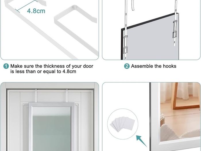 NEW SALE | Over Door Mirror Full Length, 110 x 33cm Wall Mounted Mirror Door Hung Mirror for Bathroom/Bedroom/Wardrobe - Toughened Glass