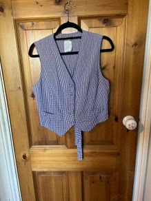 Naf naf navy and white tiny check waistcoat/ top. Lightweight cotton