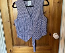 Naf naf navy and white tiny check waistcoat/ top. Lightweight cotton