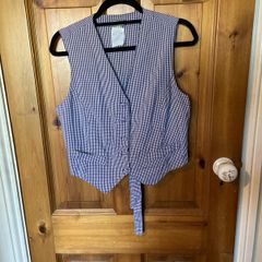Naf naf navy and white tiny check waistcoat/ top. Lightweight cotton