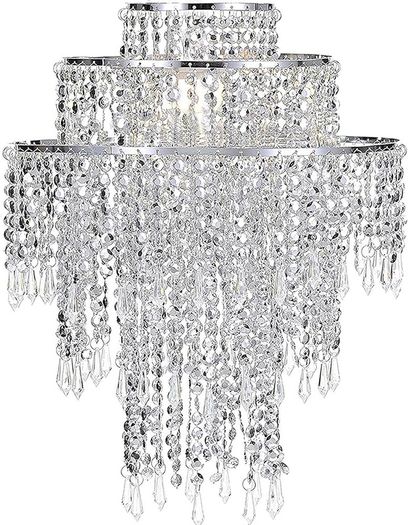 Chandelier Light Shade for Ceiling Pendant Light, Easy Fit Crystal Lamp Shade Lampshade for Bedroom, Living Room, Hallway, Wedding or Party Decoration, Diameter 32 cm, 3 Tiers