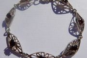 Vintage 925 Sterling Silver Natural Red Garnet Gemstone Bracelet 6,71g - lent 7"
