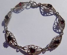 Vintage 925 Sterling Silver Natural Red Garnet Gemstone Bracelet 6,71g - lent 7"