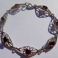 Vintage 925 Sterling Silver Natural Red Garnet Gemstone Bracelet 6,71g - lent 7"