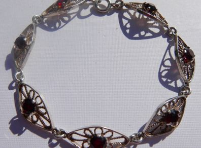 Vintage 925 Sterling Silver Natural Red Garnet Gemstone Bracelet 6,71g - lent 7"