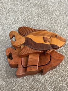 Vintage Handmade Wooden Fish Trinket Box