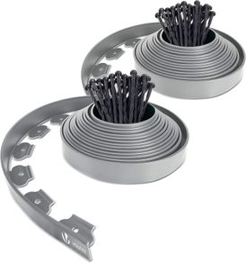 20m Flexible Lawn Edging, Plastic Garden Edging Border with 60 Strong Securing Pegs, Height 5cm, Grey