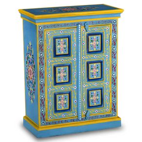 Sideboard Solid Mango Wood Turquoise Hand Painted