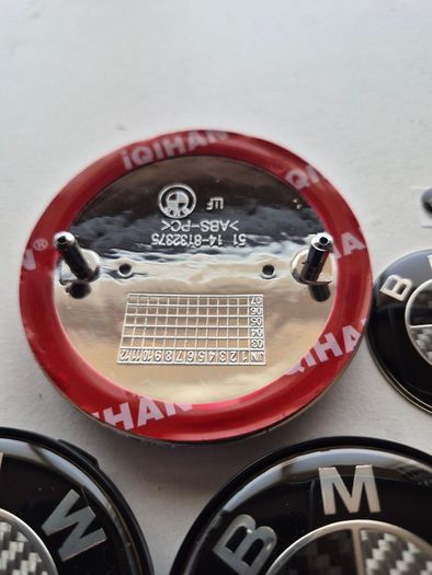 Full set of BMW black carbon fibre caps/badges (E Series) FREE POST