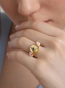 Newbridge Silverware Gold Plated Bird with Pink Flowers Ring