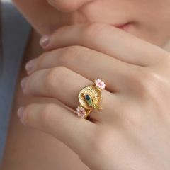 Newbridge Silverware Gold Plated Bird with Pink Flowers Ring
