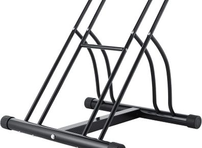 2 Bikes Stand for Storage, Bike Floor Parking Stand Bicycle Cycle Storage Locking Stand with Reversible Design, Bike Rack for Garage Sheds, Workplace (Black)