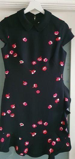 Kate Spade black falling floral ruffle detail dress with pink/red petals Sz 4 (Fit 10 UK) - Rrp 398 Dollars