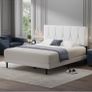 King Bed Frame, White, Upholstered Wooden Slat Bed Frame with Headboard Image 3