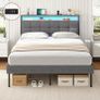 King Size Bed Frame 150x200 with Storage Upholstered Bed Frame with LED Lights & Charging Station Upholstered Storage Headboard/Under Bed Storage/Noise Free (King-150x200cm) Image 9