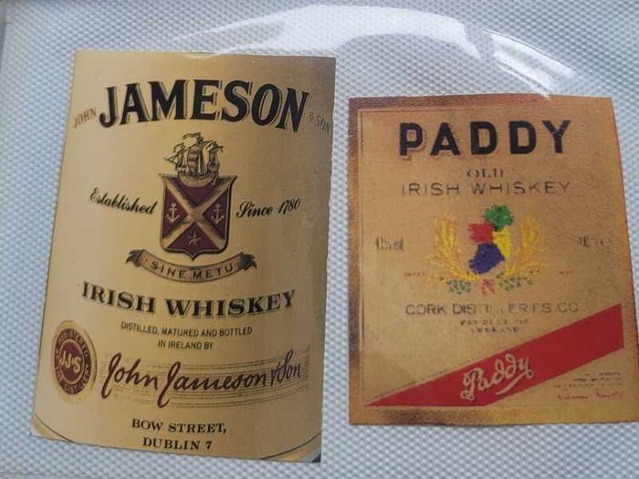 Bottle Labels for Irish Whiskey Scotch Whisky and Guinness 1950s to 1990s