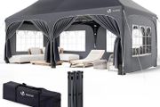 3mx6m Pop Up Gazebo with 6 Removable Sidewalls &amp; 6 Weight Bags, Carry Bag Included - Marquee Garden Party Tent Outdoor, Waterproof, Anti-UV, Ideal for Camping, Festivals and Weddings, Grey