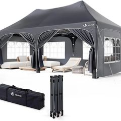 3mx6m Pop Up Gazebo with 6 Removable Sidewalls & 6 Weight Bags, Carry Bag Included - Marquee Garden Party Tent Outdoor, Waterproof, Anti-UV, Ideal for Camping, Festivals and Weddings, Grey