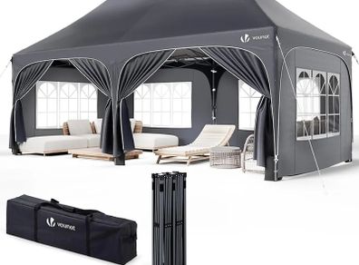 3mx6m Pop Up Gazebo with 6 Removable Sidewalls & 6 Weight Bags, Carry Bag Included - Marquee Garden Party Tent Outdoor, Waterproof, Anti-UV, Ideal for Camping, Festivals and Weddings, Grey