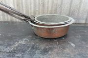 Antique Primitive Copper pan; hand hammered, with forged riveted handles X3