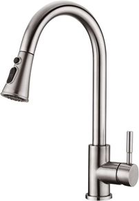 Stainless Steel Kitchen Faucet with Pull Out Sprayer, Single Handle High Arc Kitchen Sink Faucet, 360 Swivel Modern Brushed Nickel Pull Down Kitchen Tap
