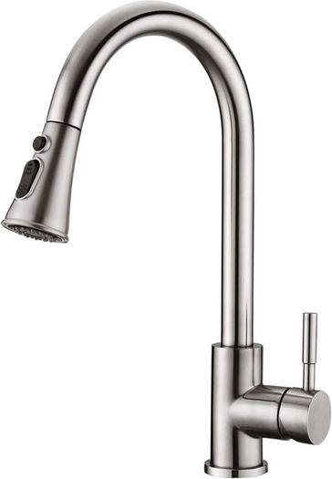 Stainless Steel Kitchen Faucet with Pull Out Sprayer, Single Handle High Arc Kitchen Sink Faucet, 360 Swivel Modern Brushed Nickel Pull Down Kitchen Tap
