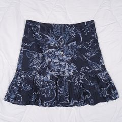 Karen Millen Navy Blue & White Toile De Jouy Floral Pleated Mini Skirt 12UK/40EU