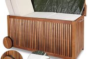 Mobile Acacia Wood Storage Box with Wheels  Weather-Resistant &amp; Stylish