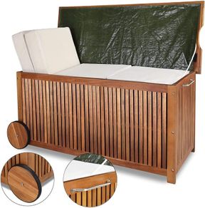 Mobile Acacia Wood Storage Box with Wheels  Weather-Resistant & Stylish