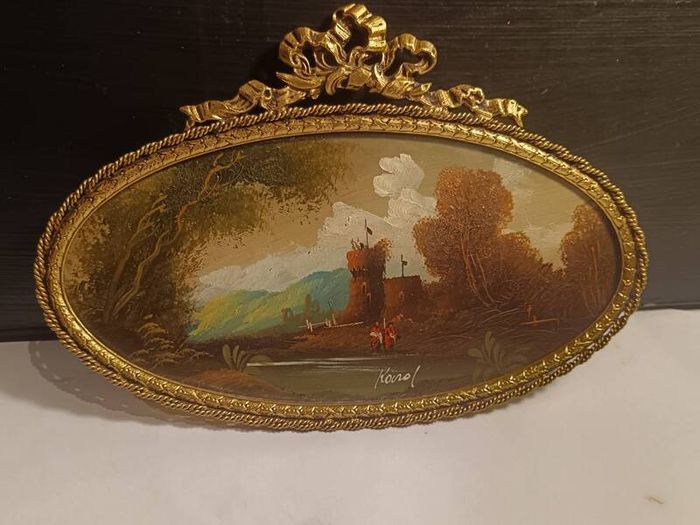 Vintage Oil on Board in a Decorative Metal Gilded Frame