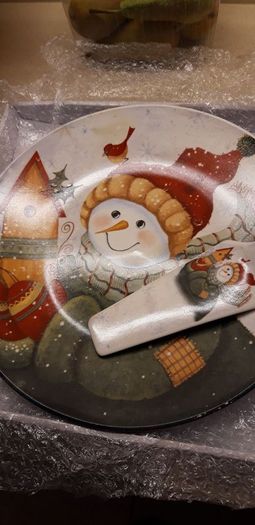 Christmas Cake Plate with Cake Slice/Server
