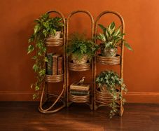 Vintage Folding Rattan Plant Stand-6 Holders